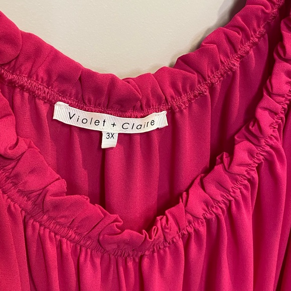 VIOLET + CLAIRE WOMEN’S PEASANT BLOUSE DEEP HOT PINK WITH SILKY BELL SLEEVES. 3X - Picture 2 of 7